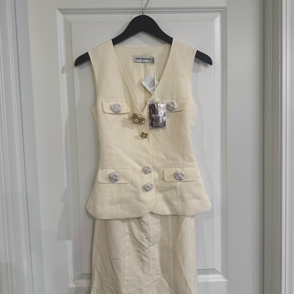 Self Portrait Cream Linen Midi Dress - Picture 6 of 15